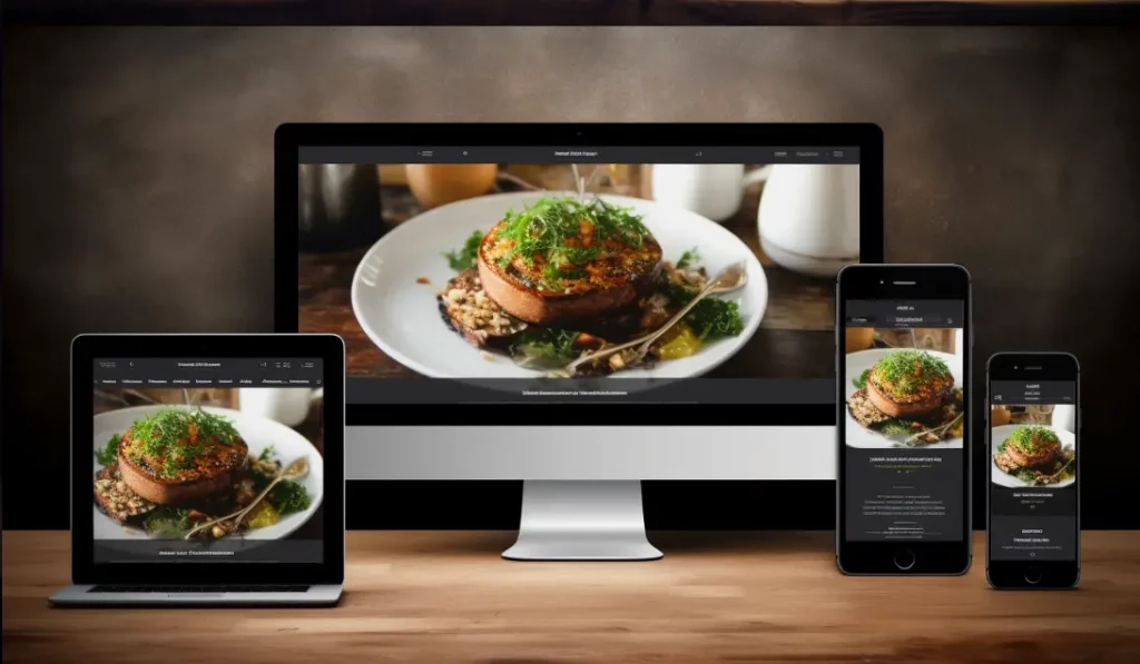 Smartphone, tablet, and desktop displaying responsive web designs