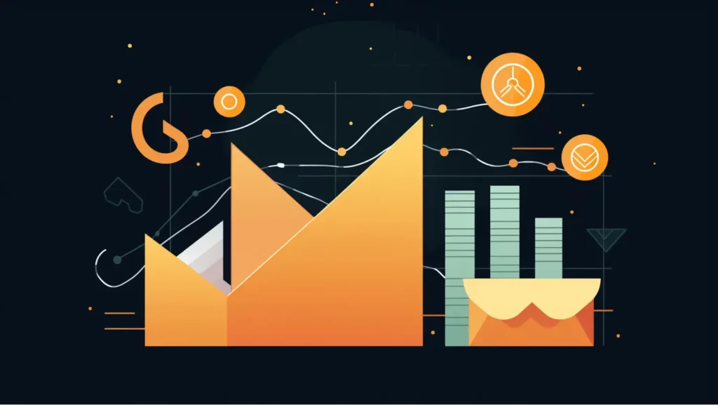 Envelope representing email, a growth graph, and dollar symbols indicating ROI